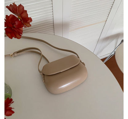 Faux Leather Buckled Flap Crossbody Bag