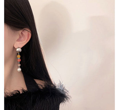 Glass Alloy Dangle Faux Earring Pearl Bead