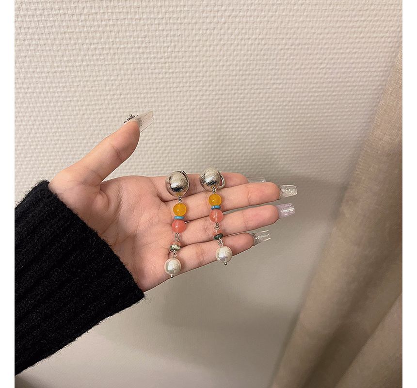 Glass Alloy Dangle Faux Earring Pearl Bead