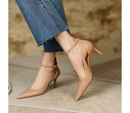 Ankle Strap Plain Stiletto Heel Sandals