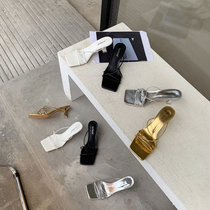 Strappy High Heel Slide Sandals