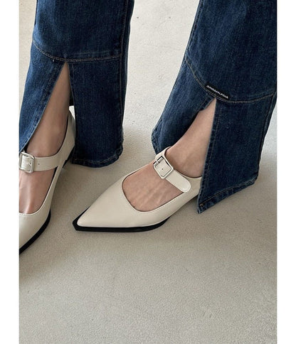 Pointy Toe Chunky Heel Mary Jane Shoes
