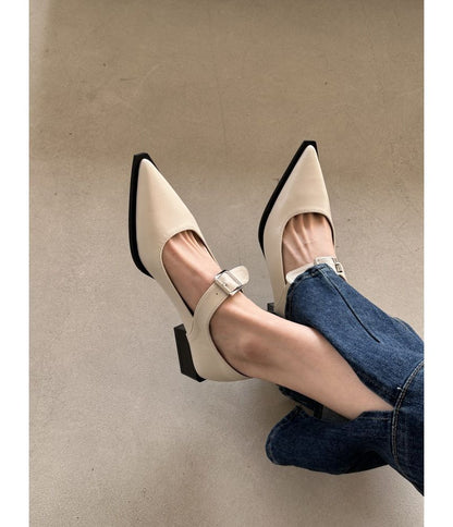 Pointy Toe Chunky Heel Mary Jane Shoes