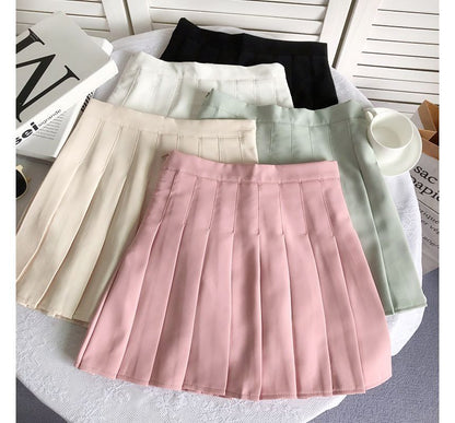 High Rise Plain Pleated Mini A-Line Skirt