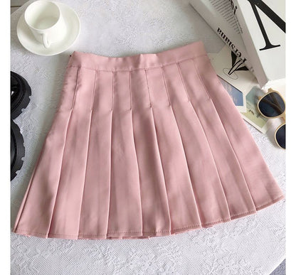 High Rise Plain Pleated Mini A-Line Skirt