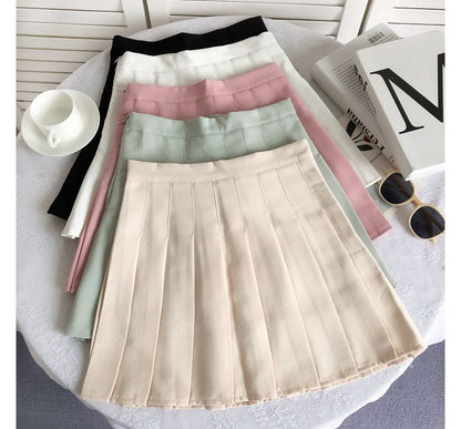 High Rise Plain Pleated Mini A-Line Skirt