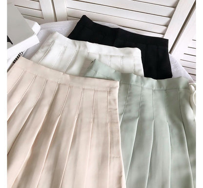 High Rise Plain Pleated Mini A-Line Skirt
