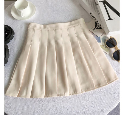 High Rise Plain Pleated Mini A-Line Skirt