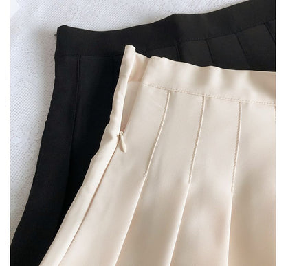High Rise Plain Pleated Mini A-Line Skirt