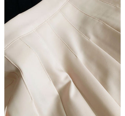 High Rise Plain Pleated Mini A-Line Skirt
