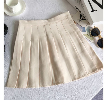 High Rise Plain Pleated Mini A-Line Skirt