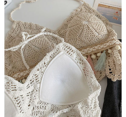 Halter Tassel Crochet Knit Bralette