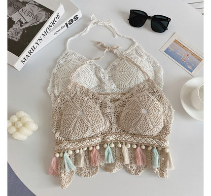 Halter Tassel Crochet Knit Bralette