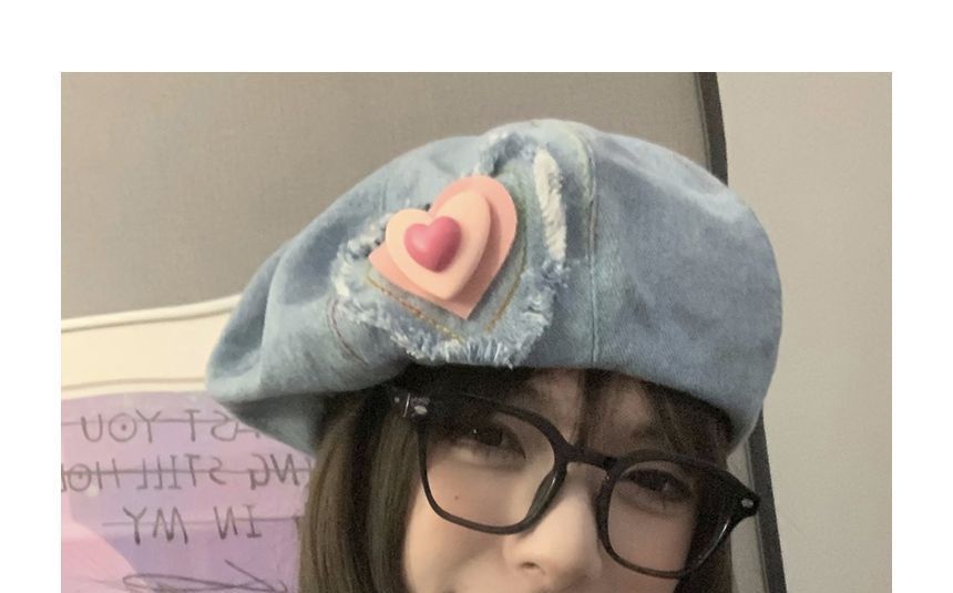 Heart Denim Beret Hat