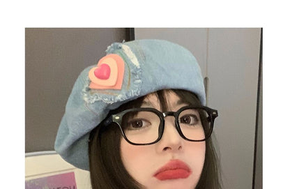 Heart Denim Beret Hat