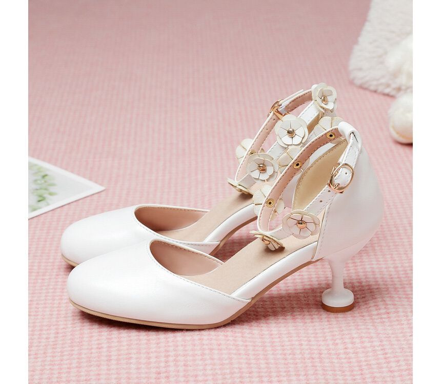 Flower Accent Kitten Heel D'Orsay Sandals