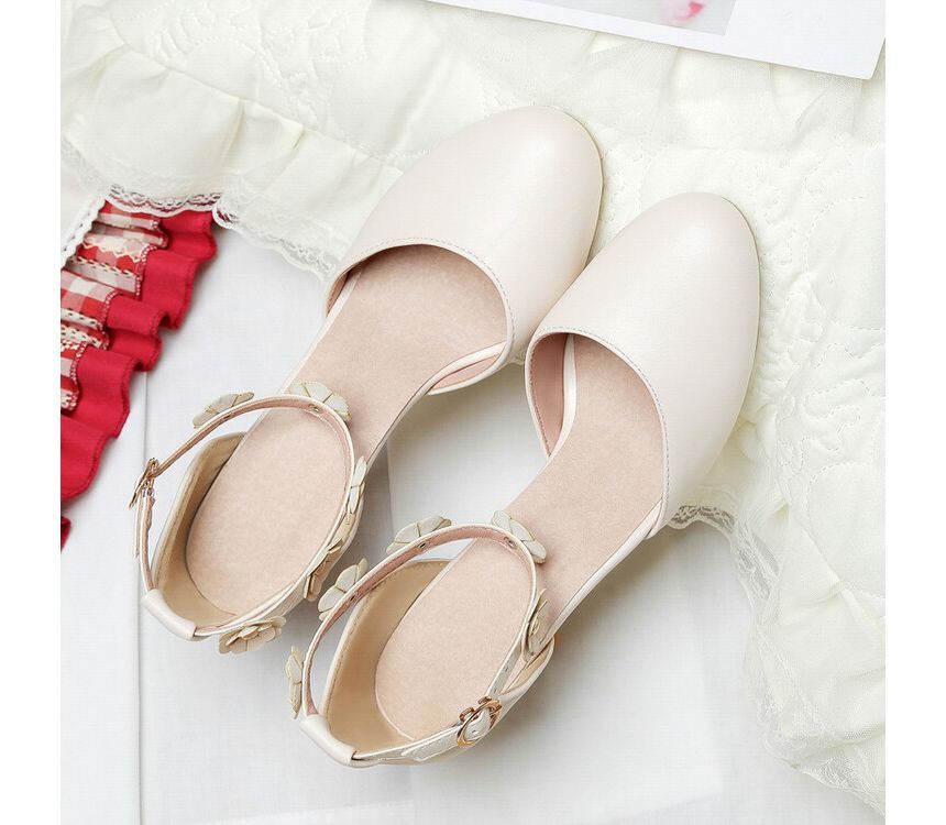 Flower Accent Kitten Heel D'Orsay Sandals