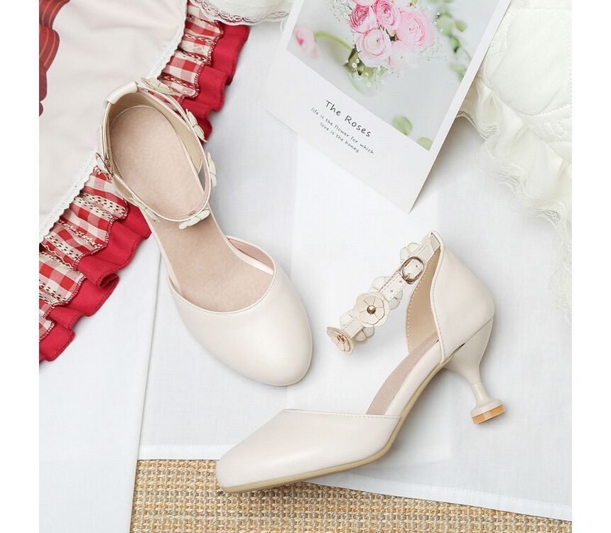 Flower Accent Kitten Heel D'Orsay Sandals