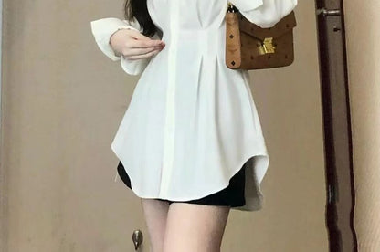 Plain Mini A-Line Blazer Dress / Long-Sleeve Peplum Tunic Shirt