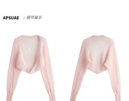 Plain Crop Open Front Cardigan