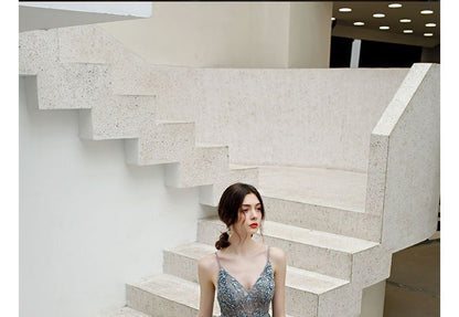 Floral Spaghetti Evening A-Line Rhinestone Gown Strap