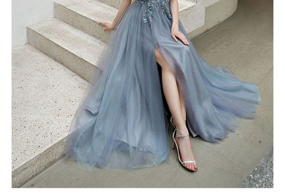 Floral Spaghetti Evening A-Line Rhinestone Gown Strap