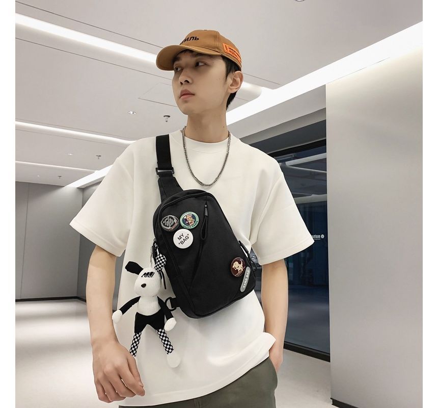 Lettering Applique Nylon Sling Bag / Badge / Bag Charm / Set