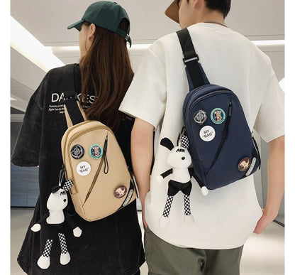 Lettering Applique Nylon Sling Bag / Badge / Bag Charm / Set