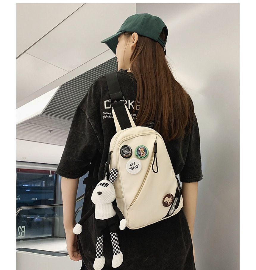 Lettering Applique Nylon Sling Bag / Badge / Bag Charm / Set