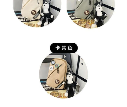 Lettering Applique Nylon Sling Bag / Badge / Bag Charm / Set