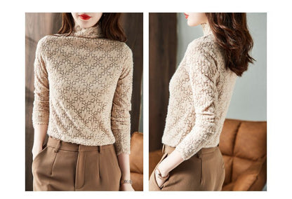 High Neck Lace Blouse with Long Sleeves