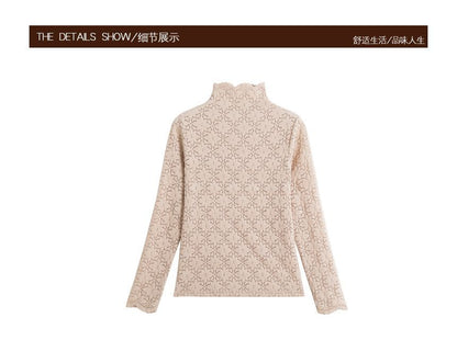 High Neck Lace Blouse with Long Sleeves
