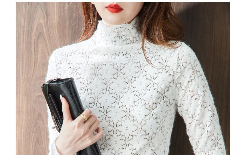 High Neck Lace Blouse with Long Sleeves