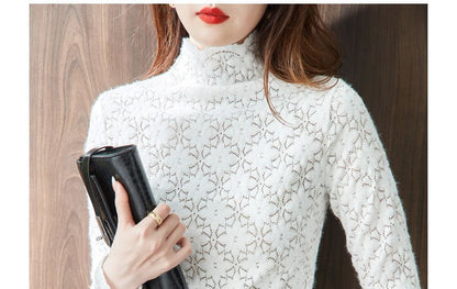 High Neck Lace Blouse with Long Sleeves