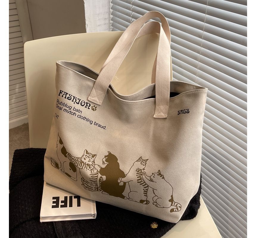 Cat Print Canvas Tote Bag