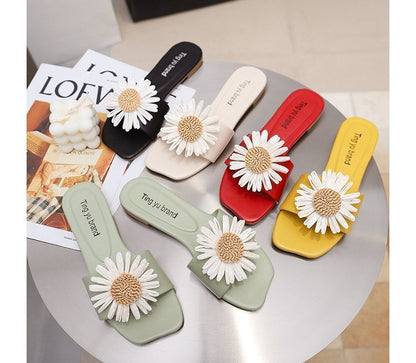 Flower Applique Slide Sandals