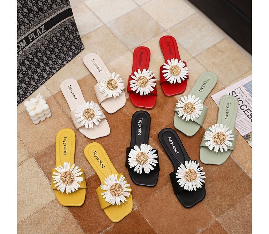 Flower Applique Slide Sandals