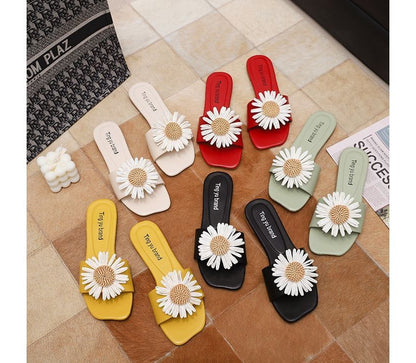 Flower Applique Slide Sandals