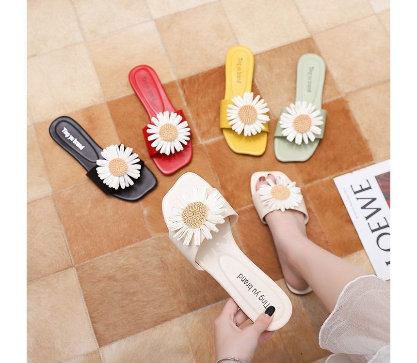 Flower Applique Slide Sandals