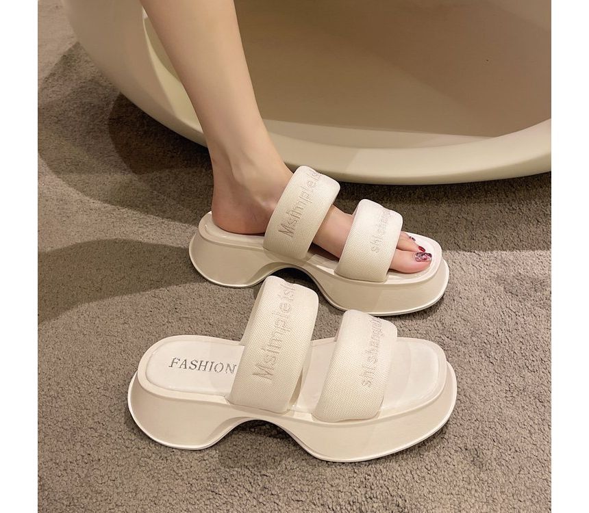 Lettering Embroidery Platform Slide Sandals