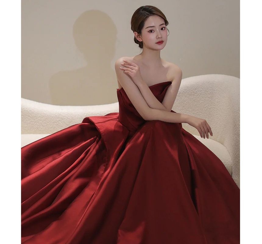Asymmetrical Strapless Ball Gown A-Line Plain