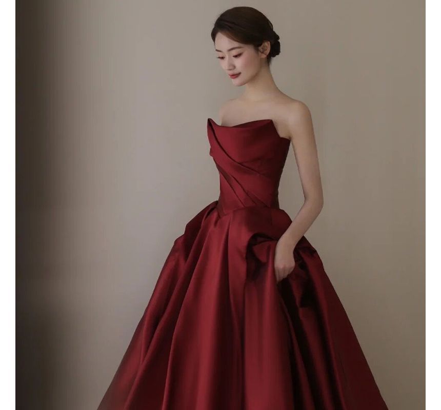 Asymmetrical Strapless Ball Gown A-Line Plain
