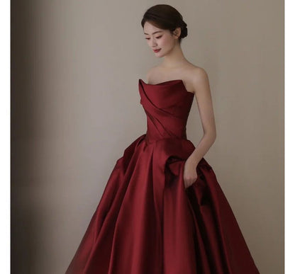 Asymmetrical Strapless Ball Gown A-Line Plain