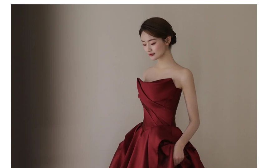 Asymmetrical Strapless Ball Gown A-Line Plain