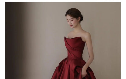 Asymmetrical Strapless Ball Gown A-Line Plain