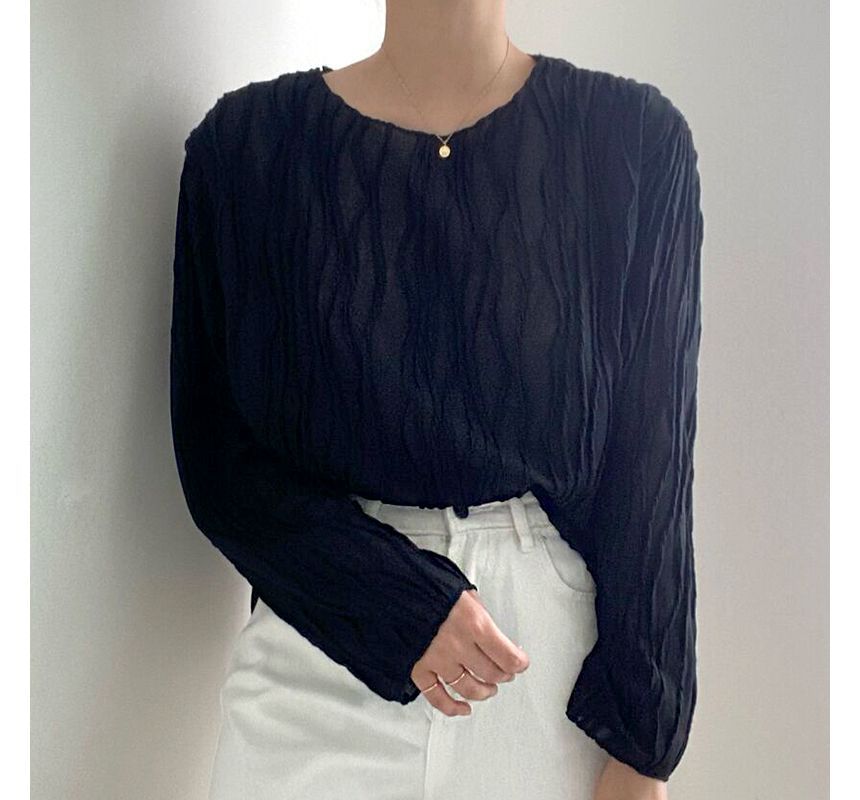 Long-Sleeve Boat Neck Striped Blouse