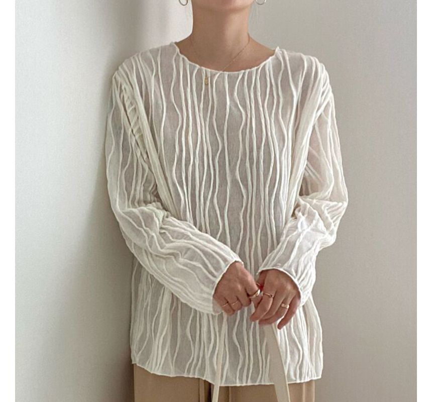 Long-Sleeve Boat Neck Striped Blouse