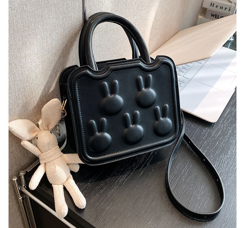 Top Faux Bag Handle Leather Crossbody Rabbit