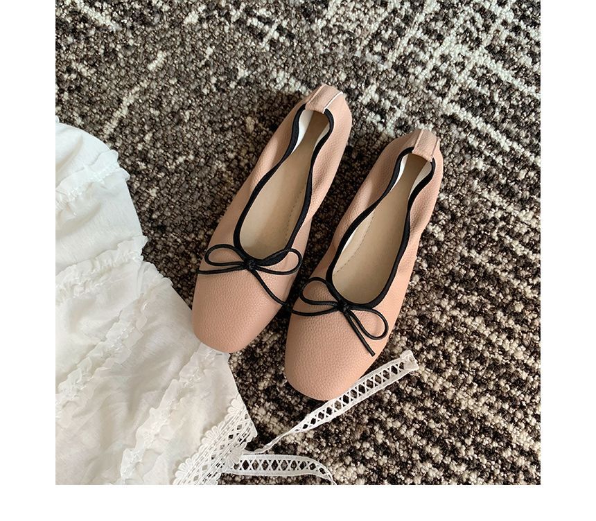 Contrast Trim Ribbon Ballet Flats