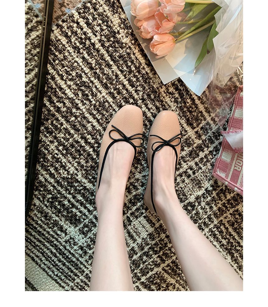 Contrast Trim Ribbon Ballet Flats